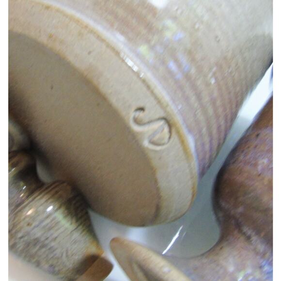 Studio Pottery WINE GOBLETS & DECANTER PITCHER + STOPPER Purple Gray - Picture 8 of 8